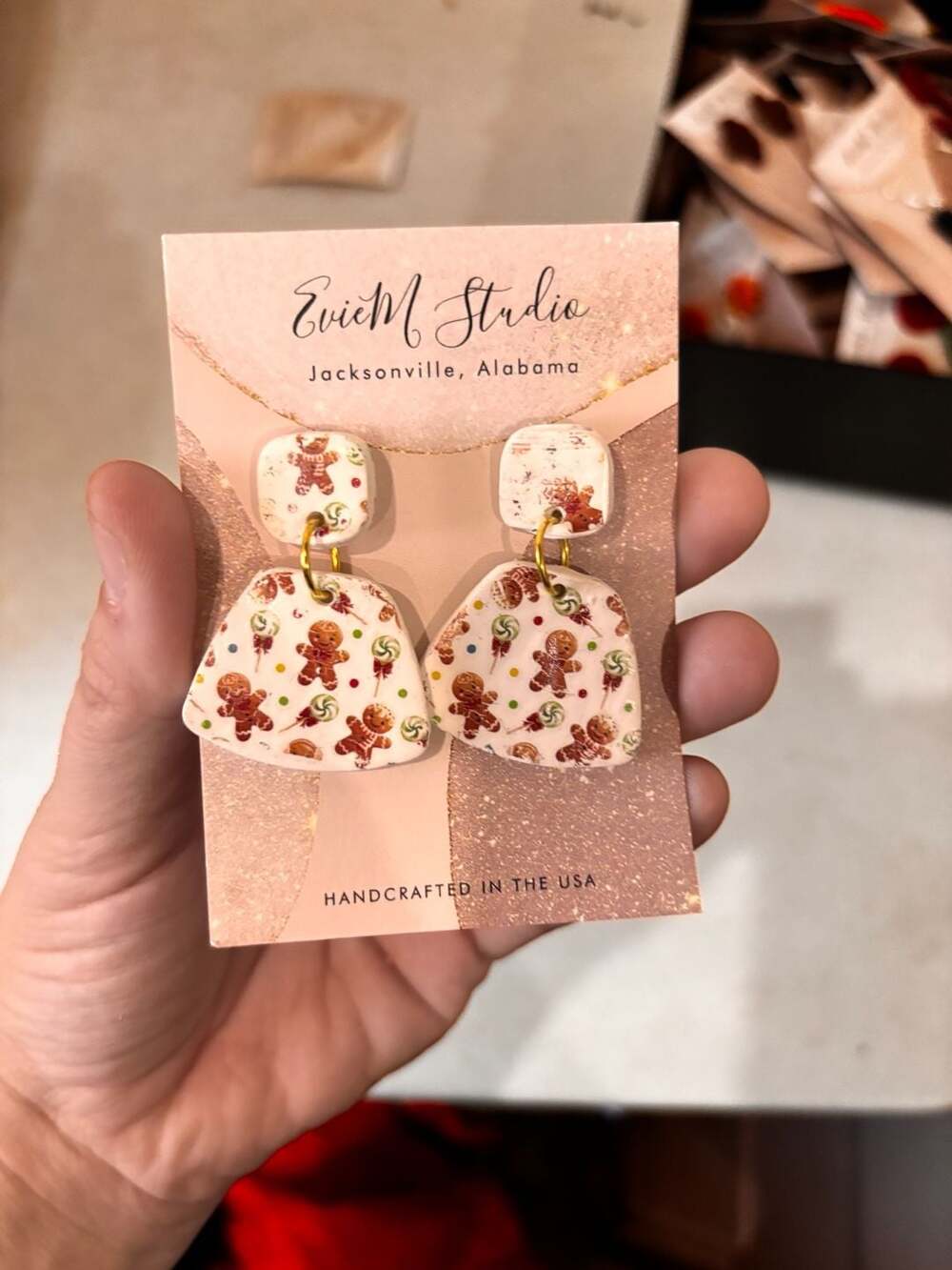 EvieM Studio Handcrafted Gingerbread Man Christmas Drop Earrings
